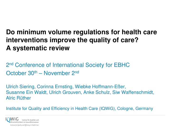 do minimum volume regulations for health care