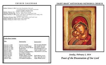 General Assembly at Parish Center Monday, February 3rd: 7:00 P.M. Ladies Society Meeting