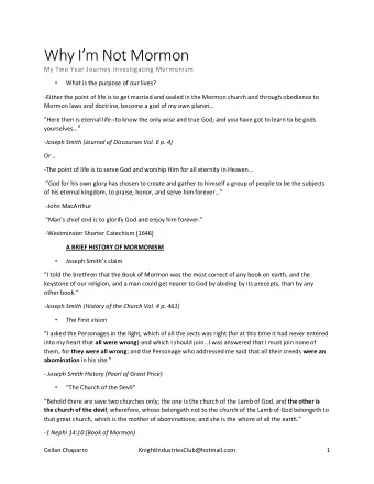 Why Im Not Mormon  My Two Year Journey Investigating Mormonism   What is the purpose of our