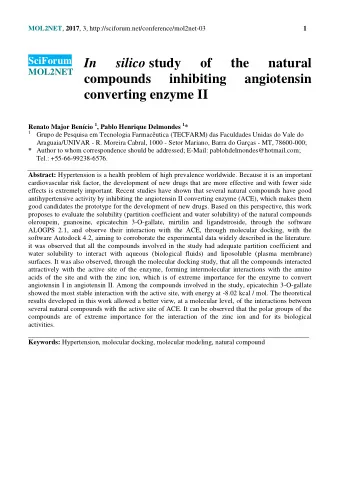silico study  of  the  natural  SciForum MOL2NET In  compounds  inhibiting  angiotensin  converting