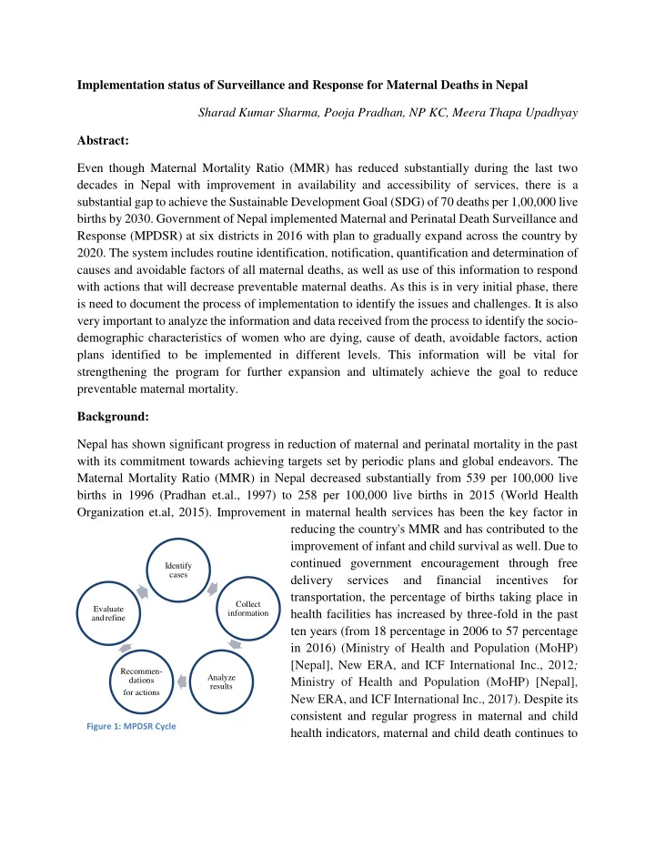 implementation status of surveillance and response for