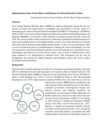 Implementation status of Surveillance and Response for Maternal Deaths in Nepal  Sharad Kumar