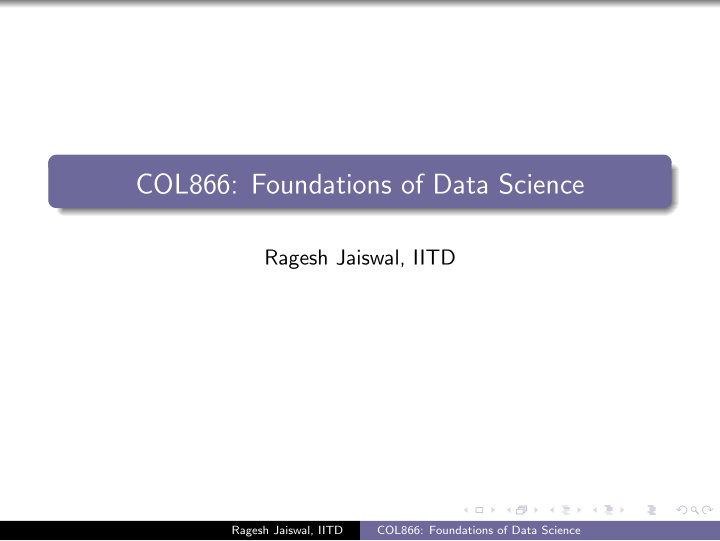 col866 foundations of data science