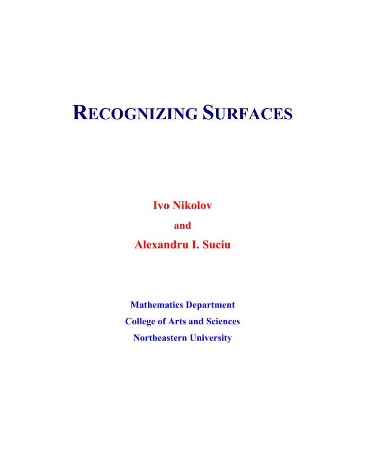 r ecognizing s urfaces ivo nikolov and alexandru i suciu