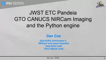 JWST ETC Pandeia  GTO CANUCS NIRCam Imaging  and the Python engine  Dan Coe  ESA/AURA Astronomer II