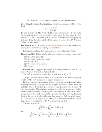 24. Simply connected regions; triple integrals 24.1. Simply connected regions. Recall the example