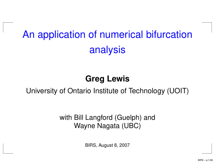 an application of numerical bifurcation analysis