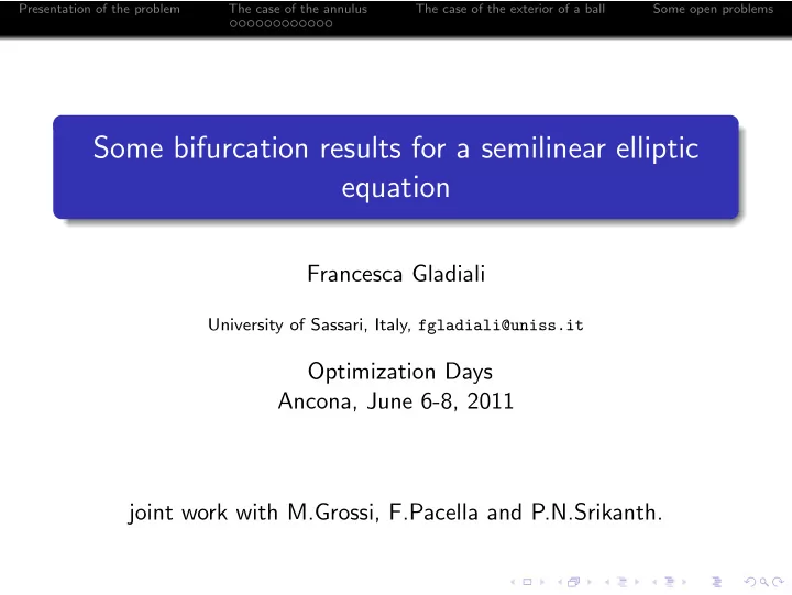 some bifurcation results for a semilinear elliptic
