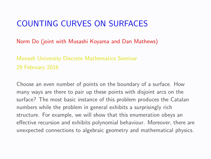 counting curves on surfaces