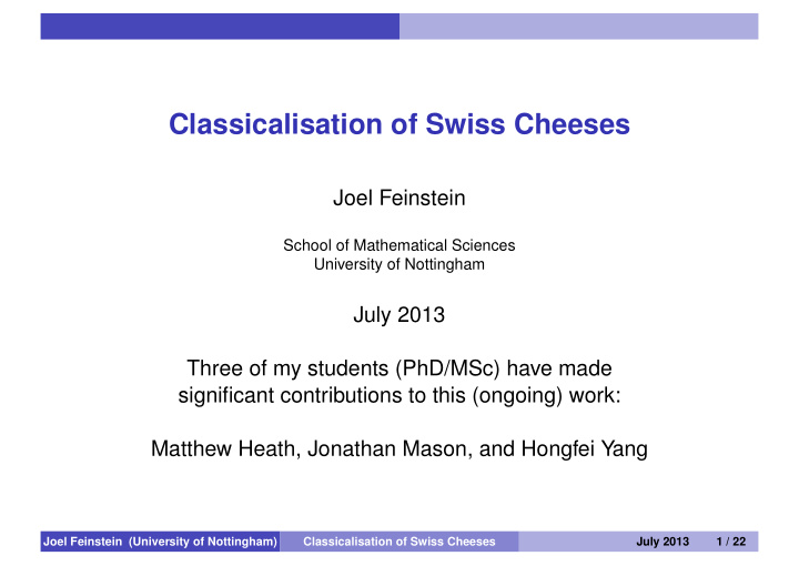 classicalisation of swiss cheeses