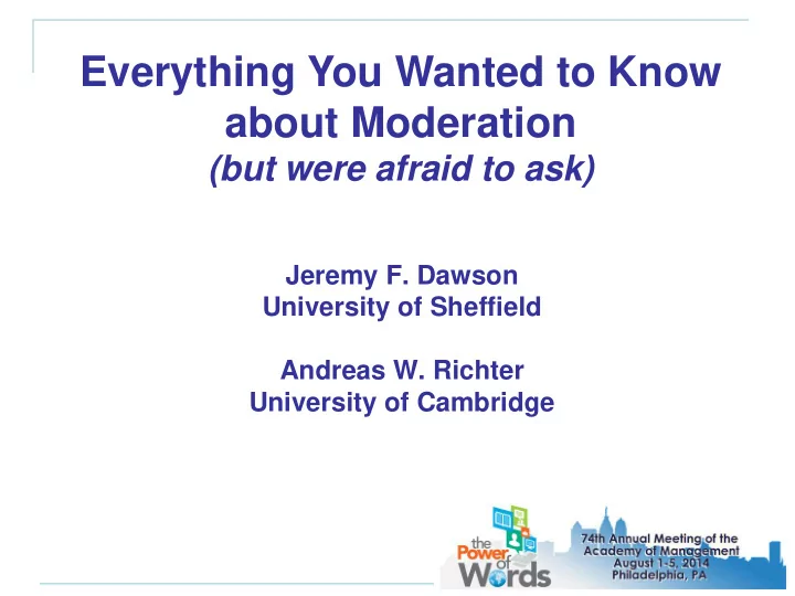 everything you wanted to know about moderation