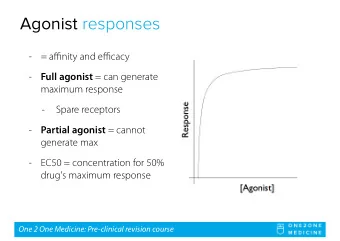 Agonist responses  - = a ffi nity and e ffi cacy  - Full agonist = can generate  maximum response
