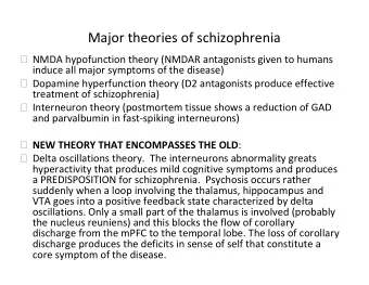 Major theories of schizophrenia  NMDA hypofunction theory (NMDAR antagonists given to humans
