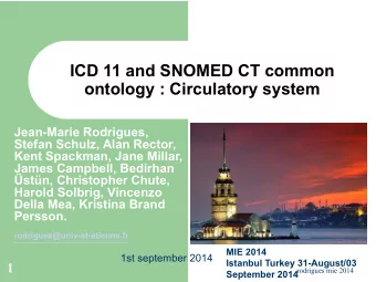 ICD 11 and SNOMED CT common ontology : Circulatory system  Jean-Marie Rodrigues,  Stefan Schulz,