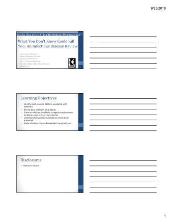 Learning Objectives    Identify most common bacteria associated with  infections    Review