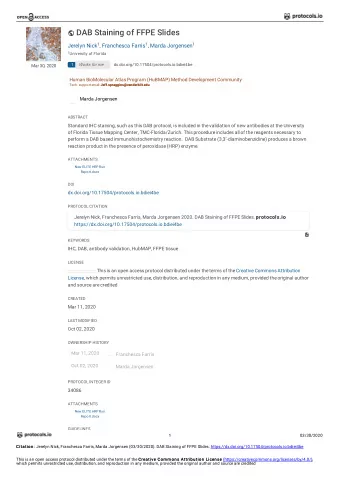 DAB Staining of FFPE Slides  1  1  1  Jerelyn Nick , Franchesca Farris , Marda Jorgensen  1