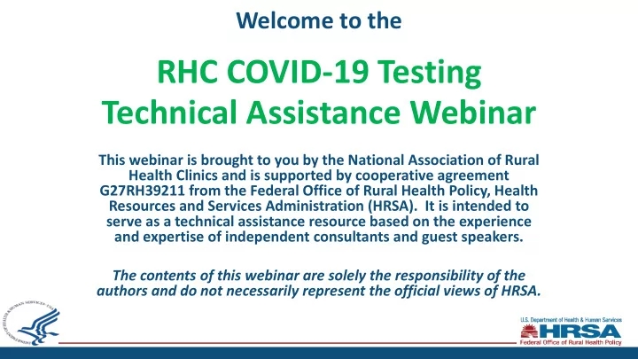 rhc covid 19 testing technical assistance webinar