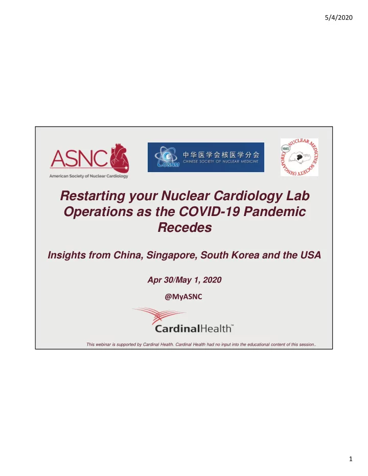 restarting your nuclear cardiology lab operations as the