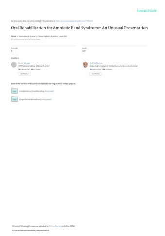 Oral Rehabilitation for Amniotic Band Syndrome: An Unusual Presentation Article in International