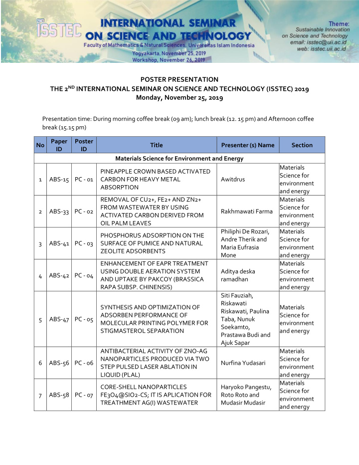 poster presentation the 2 nd international seminar on