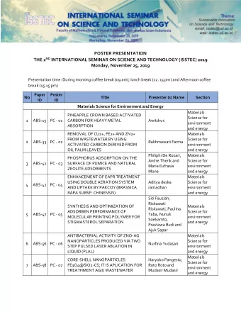 POSTER PRESENTATION THE 2 ND INTERNATIONAL SEMINAR ON SCIENCE AND TECHNOLOGY (ISSTEC) 2019  Monday,