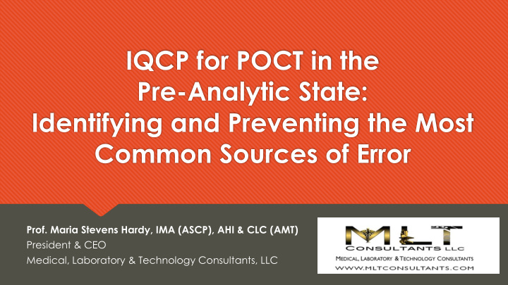 iqcp for poct in the pre analytic state