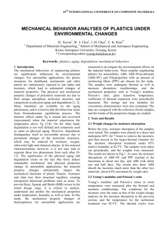 MECHANICAL BEHAVIOR ANALYSES OF PLASTICS UNDER  ENVIRONMENTAL CHANGES H.  Kwon 1 , W. J. Choi 1 ,