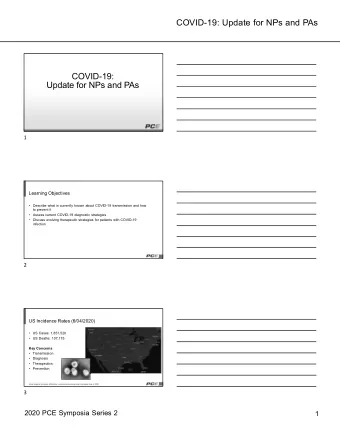 COVID-19:  Update for NPs and PAs  1  Learning Objectives   Describe what is currently known