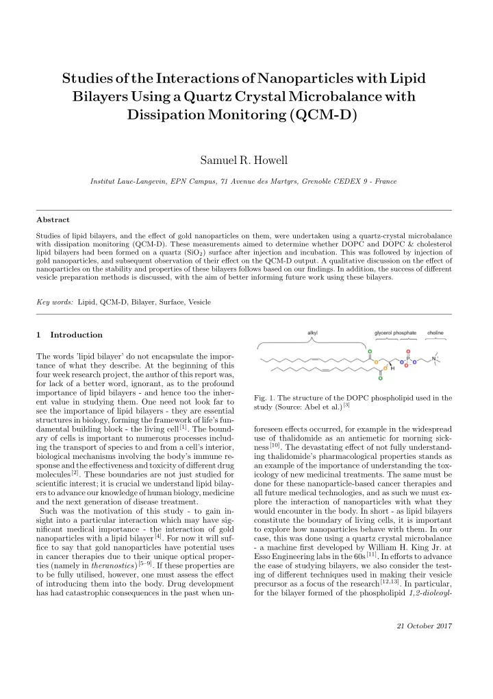 studies of the interactions of nanoparticles with lipid