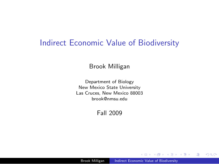 indirect economic value of biodiversity