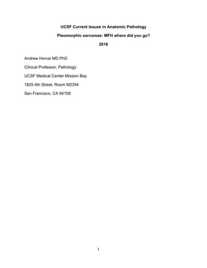 ucsf current issues in anatomic pathology pleomorphic