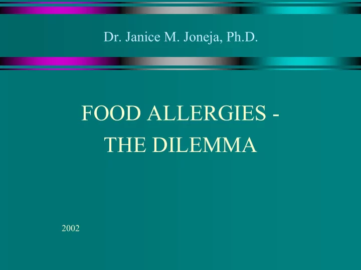 food allergies the dilemma
