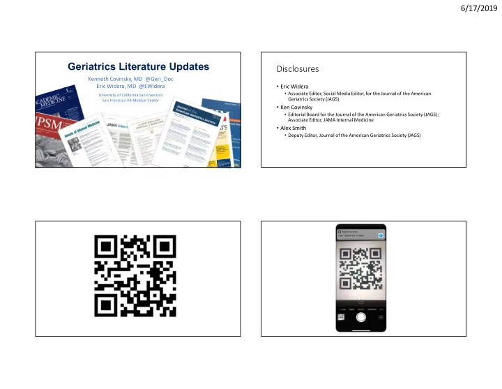 geriatrics literature updates