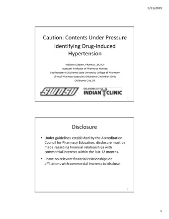 Caution: Contents Under Pressure  Identifying DrugInduced  Hypertension  Melanie Claborn,