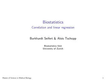Biostatistics  Correlation and linear regression  Burkhardt Seifert &amp; Alois Tschopp