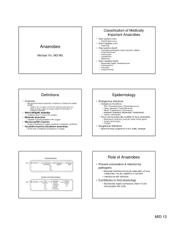 Anaerobes   Veillonella   Gram positive bacilli  Clostridium perfringens, tetani,