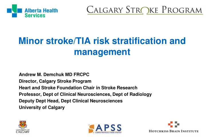 minor stroke tia risk stratification and management