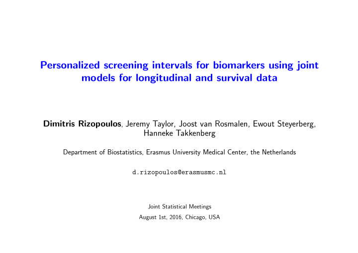 personalized screening intervals for biomarkers using