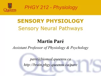 PHGY 212 - Physiology  SENSORY PHYSIOLOGY  Sensory Neural Pathways  Martin Par  Assistant