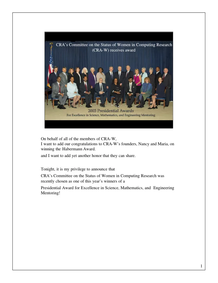 cra s cra s committee on the status of women in computing