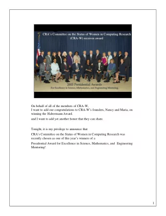 CRAs  CRAs Committee on the Status of Women in Computing Research  Committee on the Status of