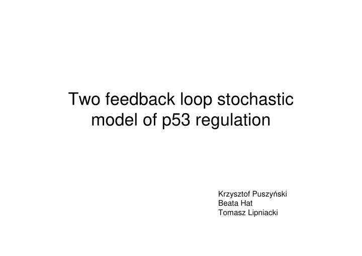 two feedback loop stochastic model of p53 regulation