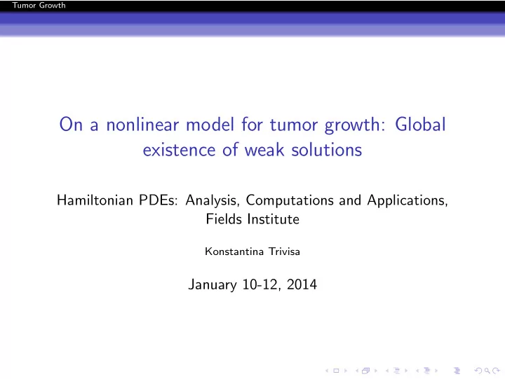 on a nonlinear model for tumor growth global existence of