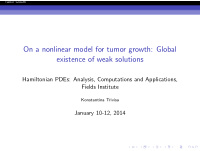 on a nonlinear model for tumor growth global existence of