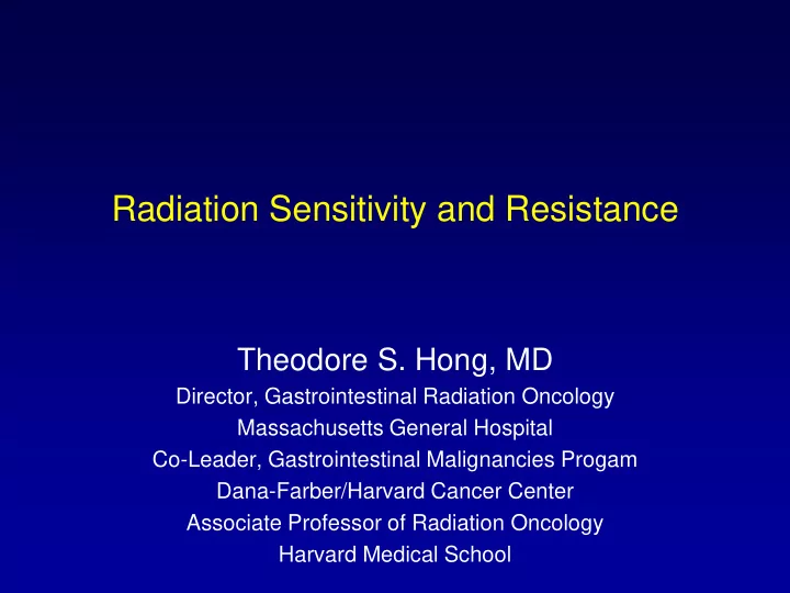 radiation sensitivity and resistance