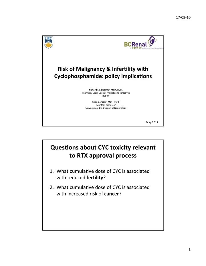 ques3ons about cyc toxicity relevant to rtx approval
