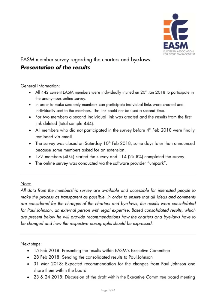 e laws easm m member su urvey rega arding th e charter rs