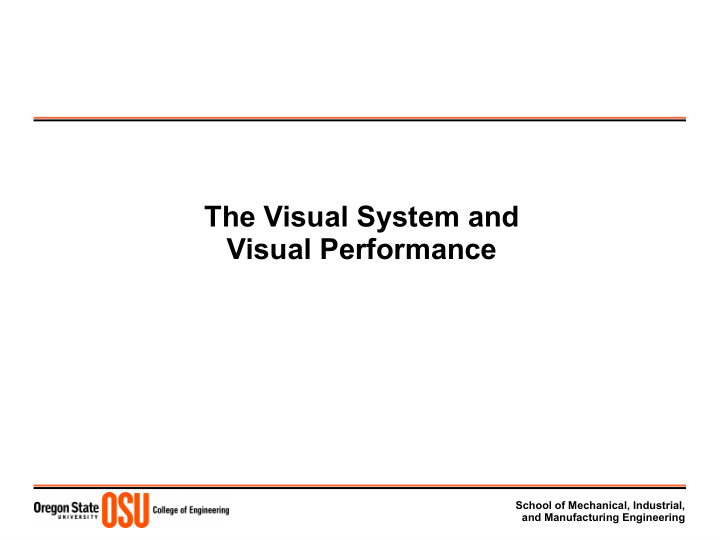 the visual system and visual performance