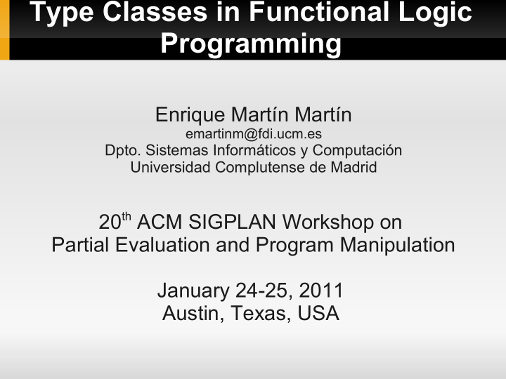type classes in functional logic programming