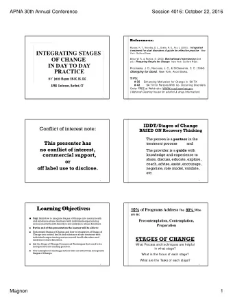 INTEGRATING STAGES  York: Guilford Press.  OF CHANGE Miller, W. R., &amp; Rolnick, S. (2002)